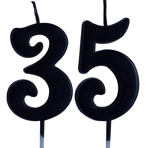 Vela Cumpleaños Numero 35 Negro 35 Años Antigüedad Velas Par