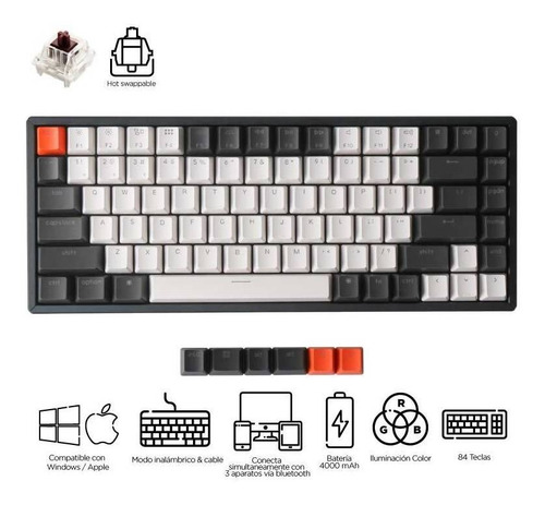 Imagen 2 de 6 de Teclado Mecanico Wireless Keychron K2 Version 2 Rgb Aluminio Qwerty Brown Switch Hotswappable Distribución Ansi Inglés Us Bluetooth Gamer Coder Pc Mac Tamaño Layout 75%