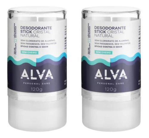 Alva kit 2 desodorantes cristal natural orgânico 120gr