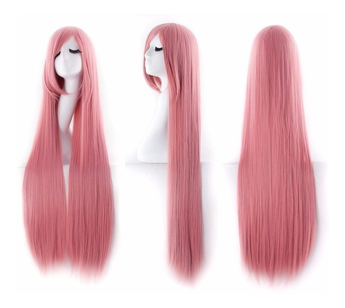 ¡ Peluca Lisa 100cm Palo Rosa Extralarga Kanekalon Cosplay !