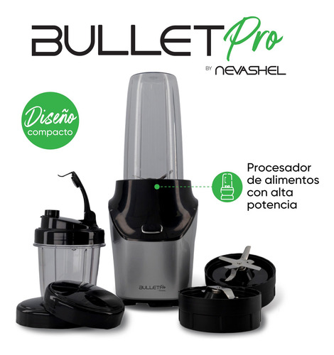 Licuadora Procesador De Alimentos Profesional Bulletpro 8 Pz Color Plateado