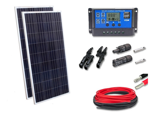 Kit 2xpainel Placa Energia Solar 155w Contro30a Cabo E Mc4