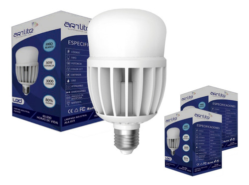 Foco Led Lámpara Industrial E26 30w Blanco Frío Kit 2 Pzas Blanco