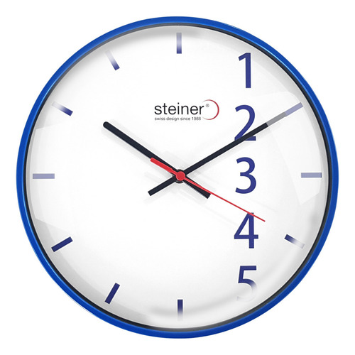 Reloj De Pared De Análogo 30 Cm Bisel Delgado Steiner Estructura Azul Fondo Blanco