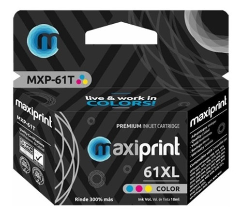  Recarga Cartucho Tinta Maxiprint Hp61 Xl Tricolor Ch564wn