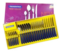 Comprar Set 24 Cubiertos Tramontina New Kolor Mango Plastico Azul