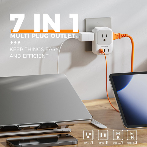 Cargador De Pared Usb, Divisor De Salida Tessan Con Extensor