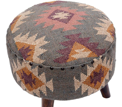 Taburete Kilim De Madera De Tamaño Pequeño Con Acabad...