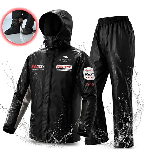 Conjunto De Chaqueta Impermeable Para Moto Con Capucha, Negra, Talla Xx ...