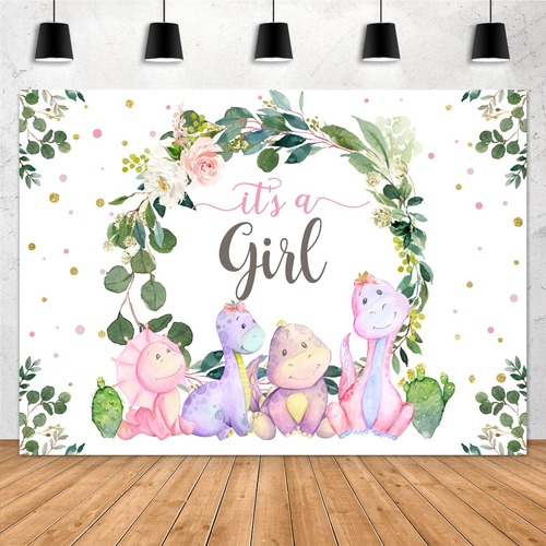 Aperturee Fondo De Dinosaurio It's A Girl Baby Shower De 7 X