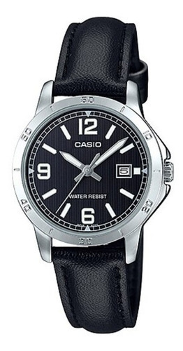 Reloj Casio Dama Ltp V004l 1b Piel Fechador Cristal Mineral Color de la correa Negro
