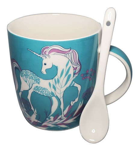 Taza De Café Unicornio De Porcelana Con Cuchara