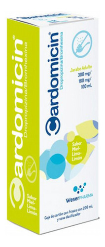 Cardomicin Jarabe Sabor Miel-lima Limón 300 Mg/160 Mg/100 Ml, 1 Frasco 200 Ml