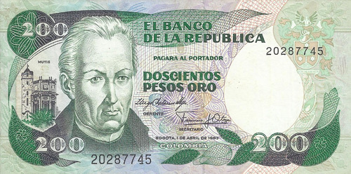 Colombia 200 Pesos Oro 1 De Abril 1983 Imprenta Thomas Rue