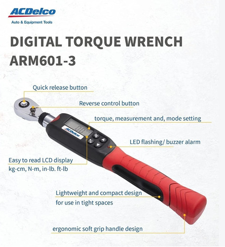 Llave De Torque Digital Acdelco 3/8 3.7 A 37 Lb Pie