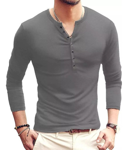 Camisetas De Manga Larga For Hombre Henley Con Cuello En V