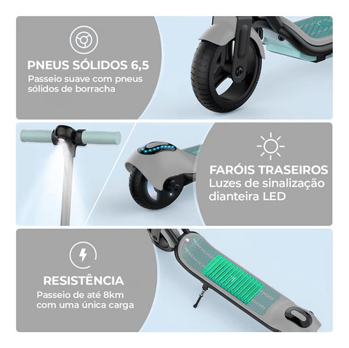 Patinete Elétrico Infantil Portátil Bluetooth Led Motor 110w