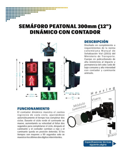 Semáforo Peatonal 300mm (12 ) Dinámico Con Contador
