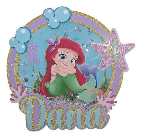 Cake Topper 3d Shaker Personalizado - Sirena -