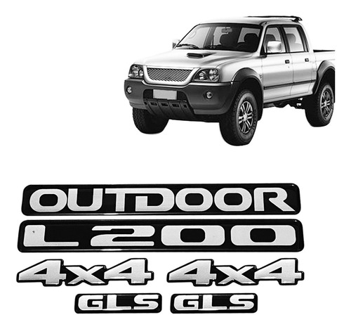 Kit Emblema Adesivo Mitsubishi L200 Outdoor Gls 4x4 Resinado
