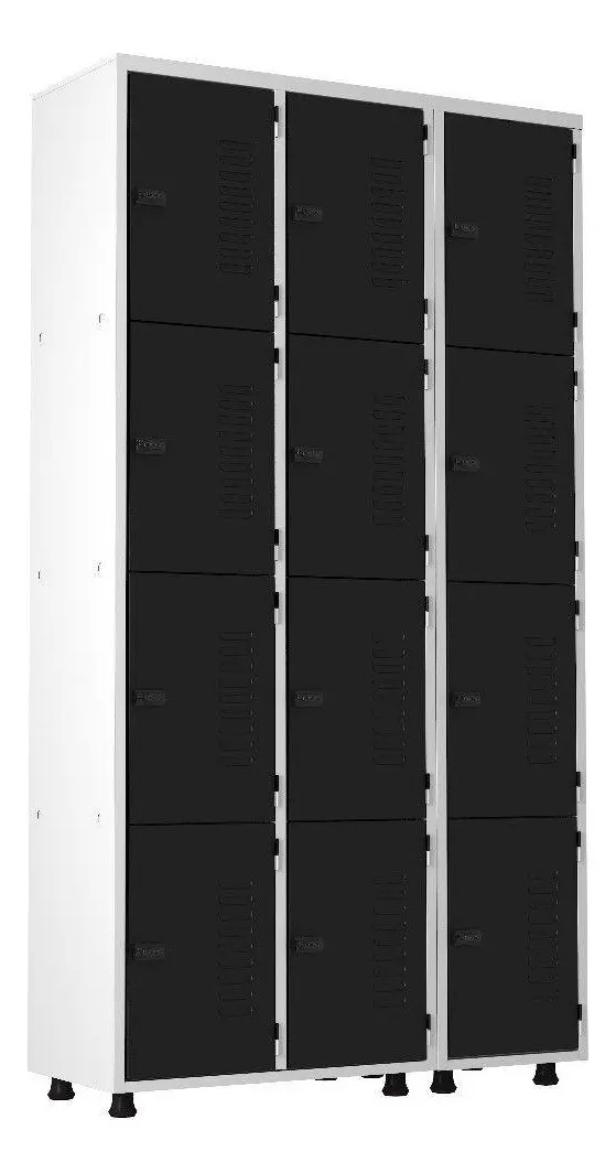 Armário Roupeiro de Aço 12 Portas para Academia e Guarda-Volumes Preto