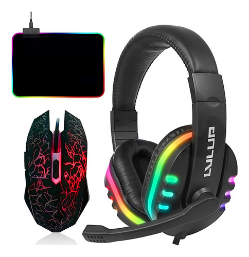 Kit 3 En 1 Audifonos Gamer+mouse+pad Luz Led Vivitar