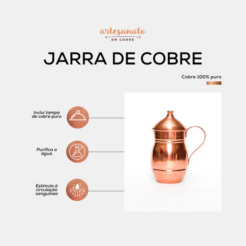 Jarra De Cobre Puro 700ml Para Uso Benefícios Do Cobre