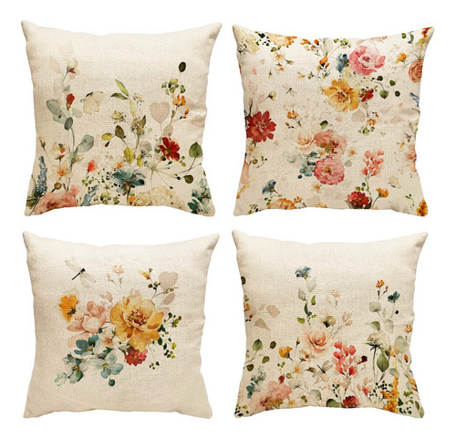 Fundas De Almohada Spring De 18 X 18, Juego De 4 Almohadas F