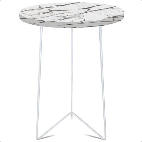 Mesa De Canto Lateral Apoio Sofá Redonda Sala Athenas Alta Cor Prata Preta