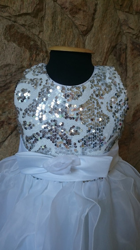 Imagem 5 de 8 de Vestido Infantil Festa Dama Florista Batizado Branco Paetês