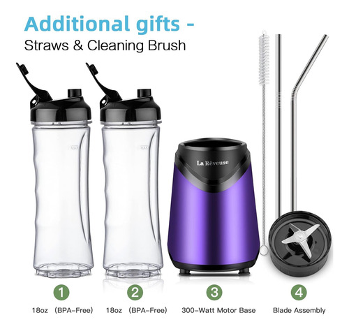 La Reveuse Smoothie Blender Tamaño Personal 300 Vatios Con 2