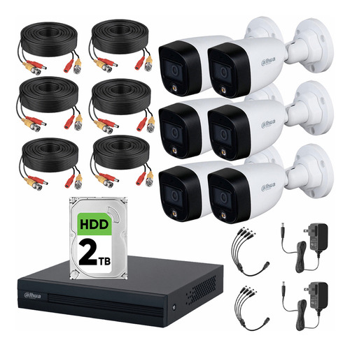 Dahua Kit De 6 Cámaras De Seguridad Exterior  2 Mp 2 Tb Microfono Integrado Circuito Cerrado Facil Instalación Busqueda De Humanosfullcolorkit-a-6cc3-2tb