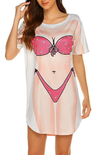 Camiseta Holgada Tipo Vestido Nueva Con Estampado De Bikini