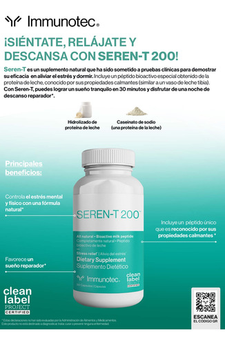 Serent-200 - Suplemento Para Reducir Estrés Y Mejorar Sueño Sin Sabor