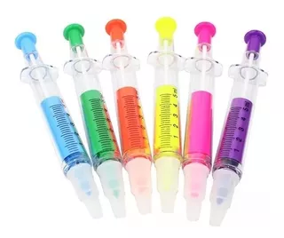 Mialang 32 piezas jeringas subrayadores fluorescentes aguja y jeringa bolígrafos para médico escuela enfermera fiesta oficina 
