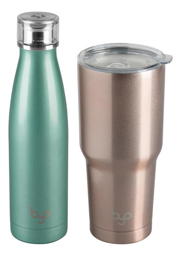 2 Pack Garrafa + Tumbler Byo Hechos De Acero Inoxidable, Lib