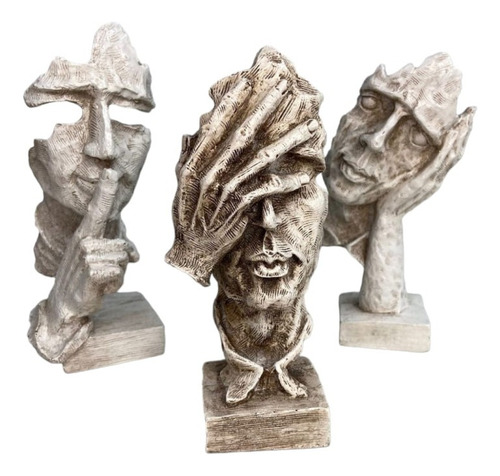 Esculturas Trios Sábios Cego Surdo E Mudo 16cm Patina Resina
