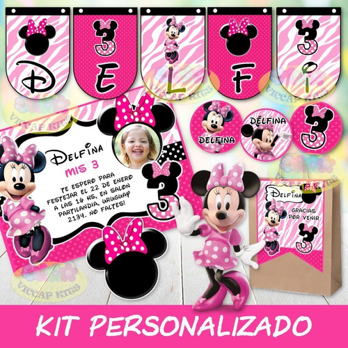 Pack Imprimible Minnie Rosa Orejas Personalizado