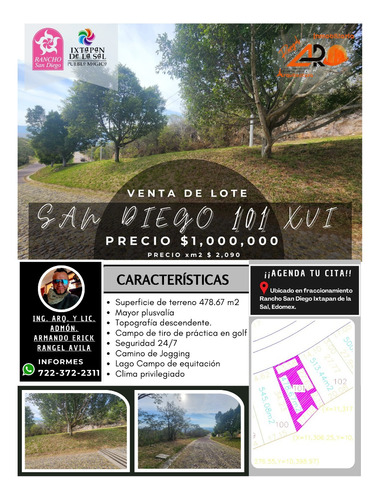 Venta Lote San Diego 101 Mz Xvi Con Todos Los Servicios, Vistas Panorámicas, Proyecto Arquitectónico Incluído En Av Principal Fracc Rancho San Diego Ixtapan De La Sal Edomex