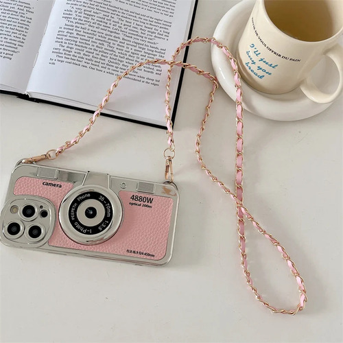 Funda Con Cámara Y Teléfono Para iPhone 16, 15 Pro Max, Funda Retro Con Cordón