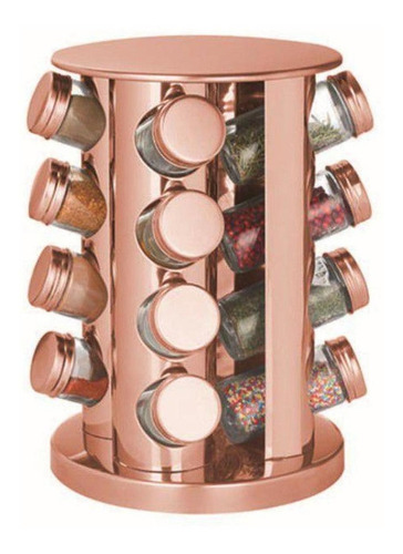 Porta Tempero Condimento Cozinha Giratório Kit 16 Potes Gold Cor Rose gold