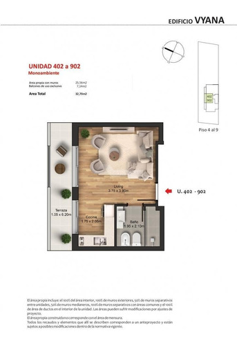Imagen 7 de 7 de Apartamento Pocitos Venta Monoambiente Buxareo Y Rivera Ed. Vyana Con Terraza!!!
