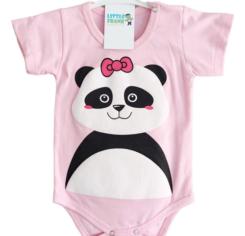 Body Para Bebe Oso Panda Rosa Manga Corta Estampa Relieve