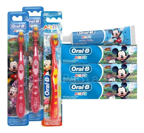 Cepillo Oral B Kids + Pasta Dental 50g Sabor Chicle Pack .x3