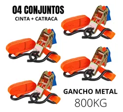 Comprar Kit 4 Cinta De Amarração C/ Catraca P/ Moto 3m 0,8t Robustec Cor Laranja no Mercado Livre