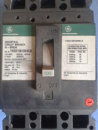 Breaker Industrial 3 X 100 Amp Marca Ge Made In Brazil