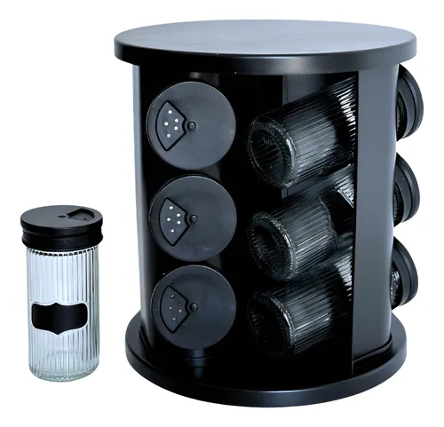Porta Condimentos Temperos Giratório 9 Potes De Vidro