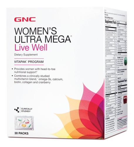 Programa Ultra Mega® Live Well Vitapak® de Gnc para mujer, 30 paquetes Sabor Sem Sabor