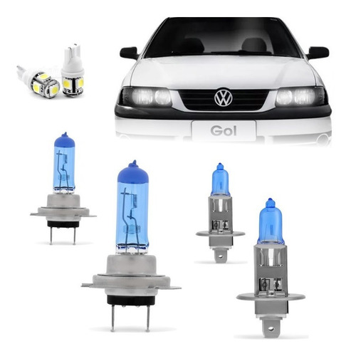 Kit Lâmpadas Gol G3 2003 2004 2005 Super Brancas Farol Duplo