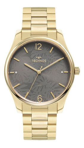 Relógio Feminino Technos Trend Dourado Redondo Cor do fundo Cinza